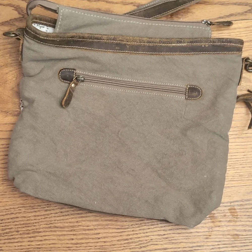 Myra Bag Blending Taste Shoulder Crossbody Bag Brown Beige Canvas Leather